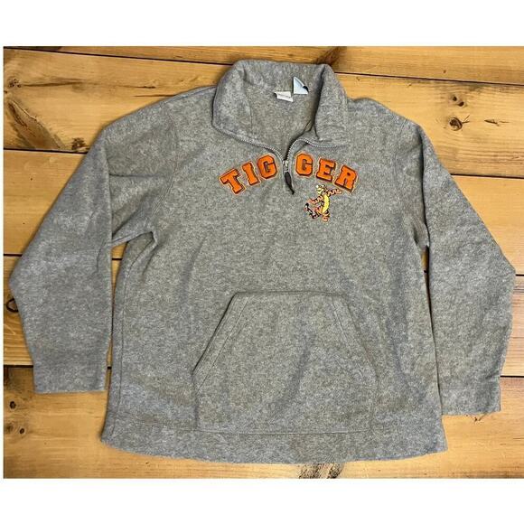 Disney Fleece Hoodie Tigger Grey 1/4 Zip Embroidered Sewn In Letters. XL. pooh - Picture 1 of 8